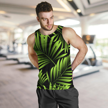Green Neon Tropical Palm Leaves Men Tank Top