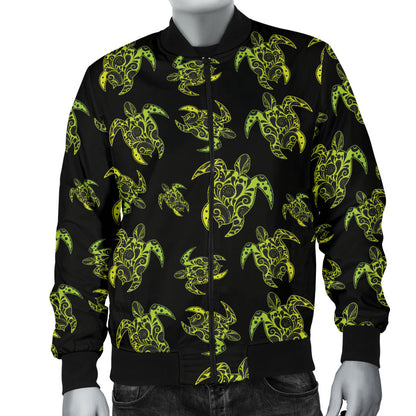Green Tribal Turtle Polynesian Themed Men Bomber Jacket
