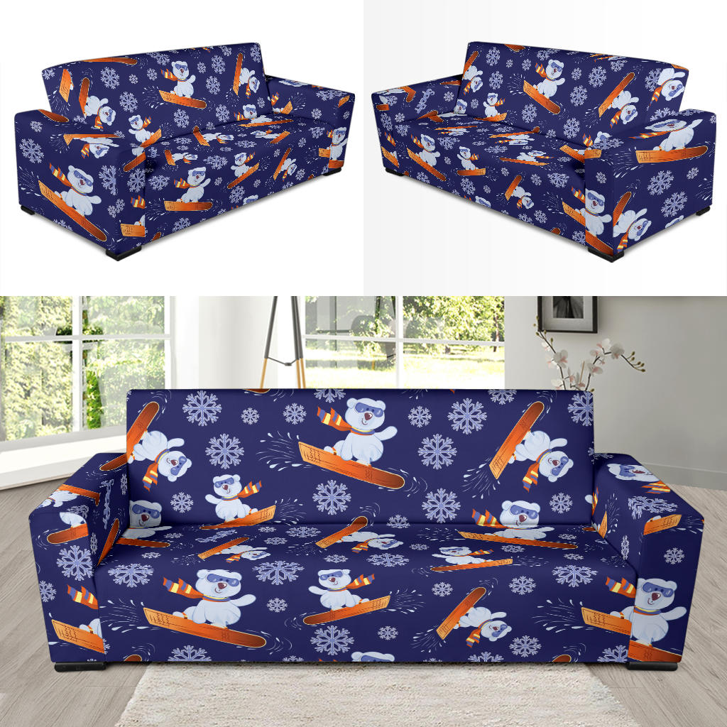 Snowboard Bear Print Design LKS305 Sofa Slipcover