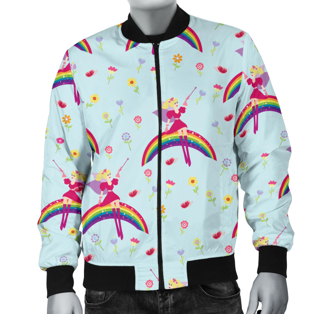 Fairy with Rainbow Print Pattern Men Bomber Jacket