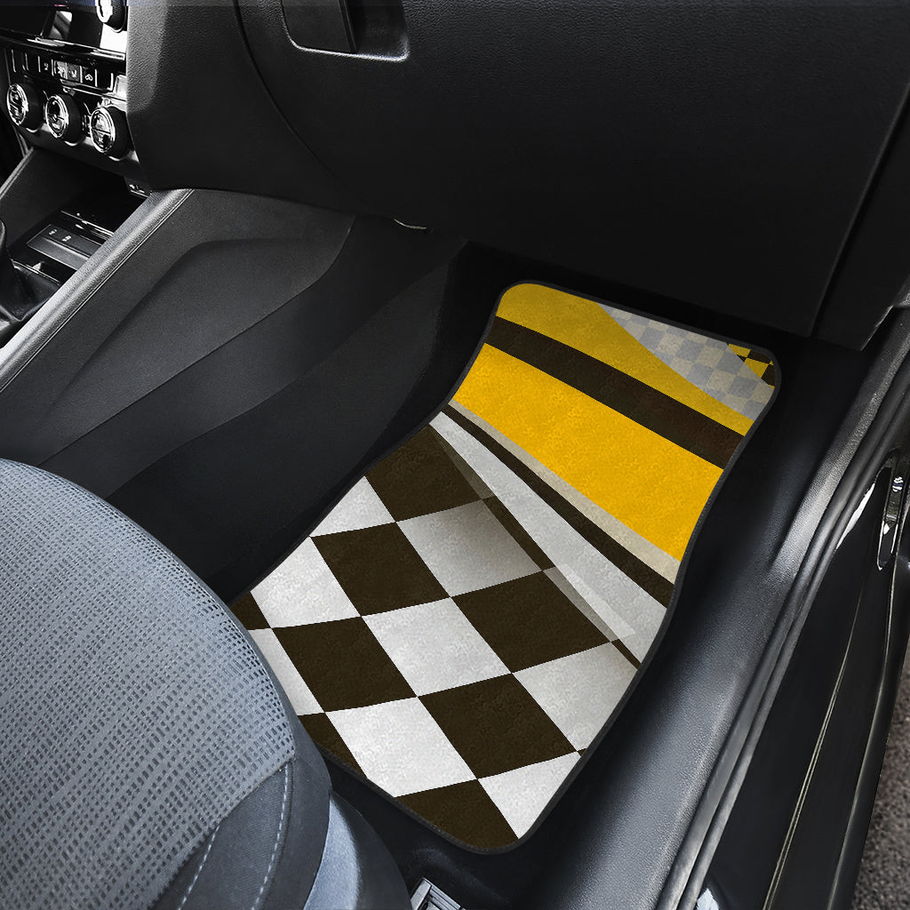 Checkered Flag Racing Style Car Floor Mats Front Back