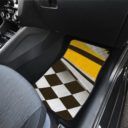 Checkered Flag Racing Style Car Floor Mats Front Back