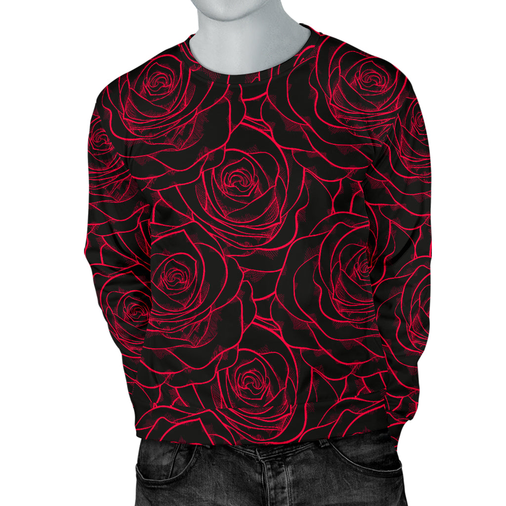 Red Rose Design Print Men Long Sleeve Sweatshirt