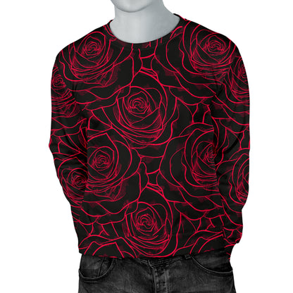 Red Rose Design Print Men Long Sleeve Sweatshirt