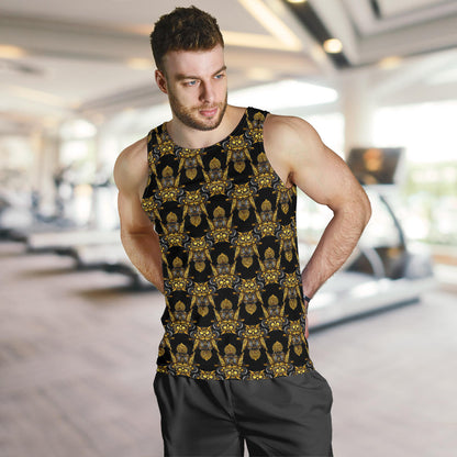 Steampunk Gold Owl Design Themed Print Men Tank Top