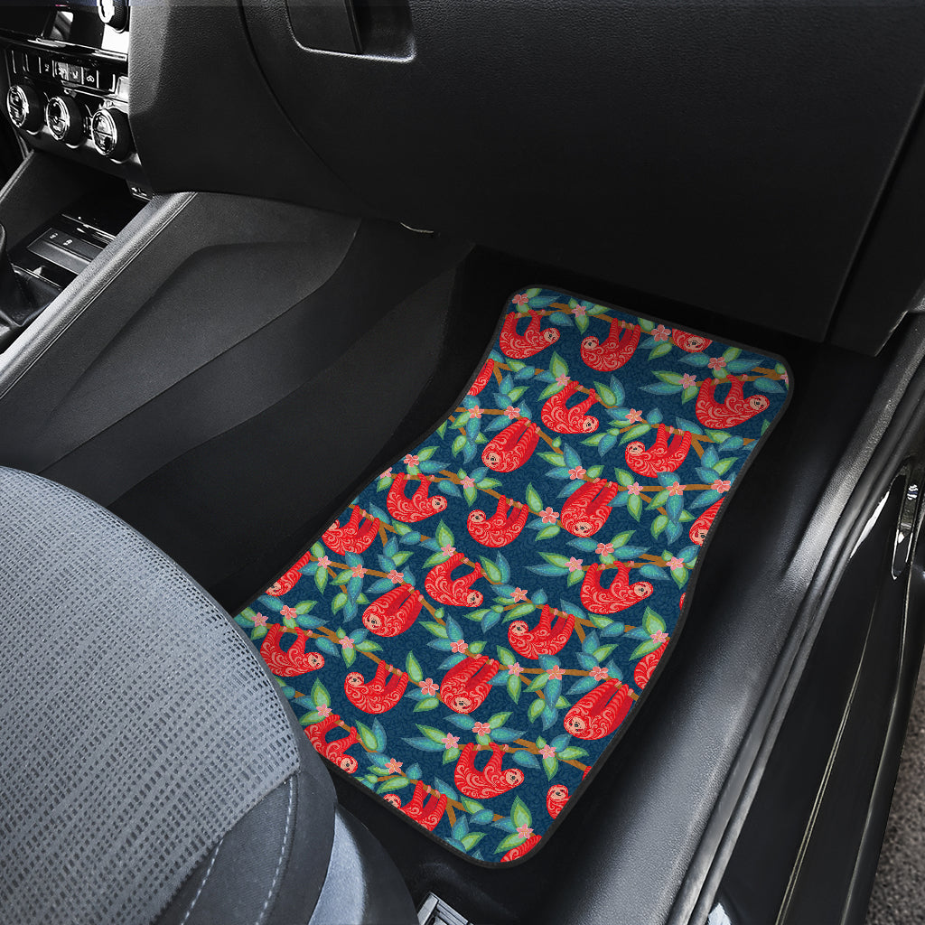 Sloth Red Design Themed Print Car Floor Mats Front Back