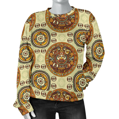 Calendar Aztec Themed Print Pattern Women Long Sleeve Sweatshirt