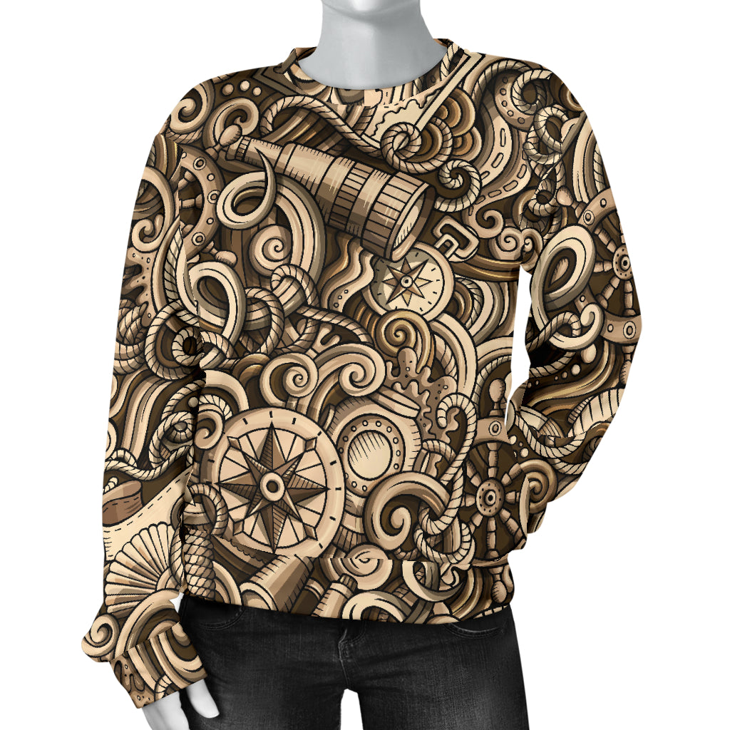 Nautical Tattoo Design Themed Print Women Long Sleeve Sweatshirt