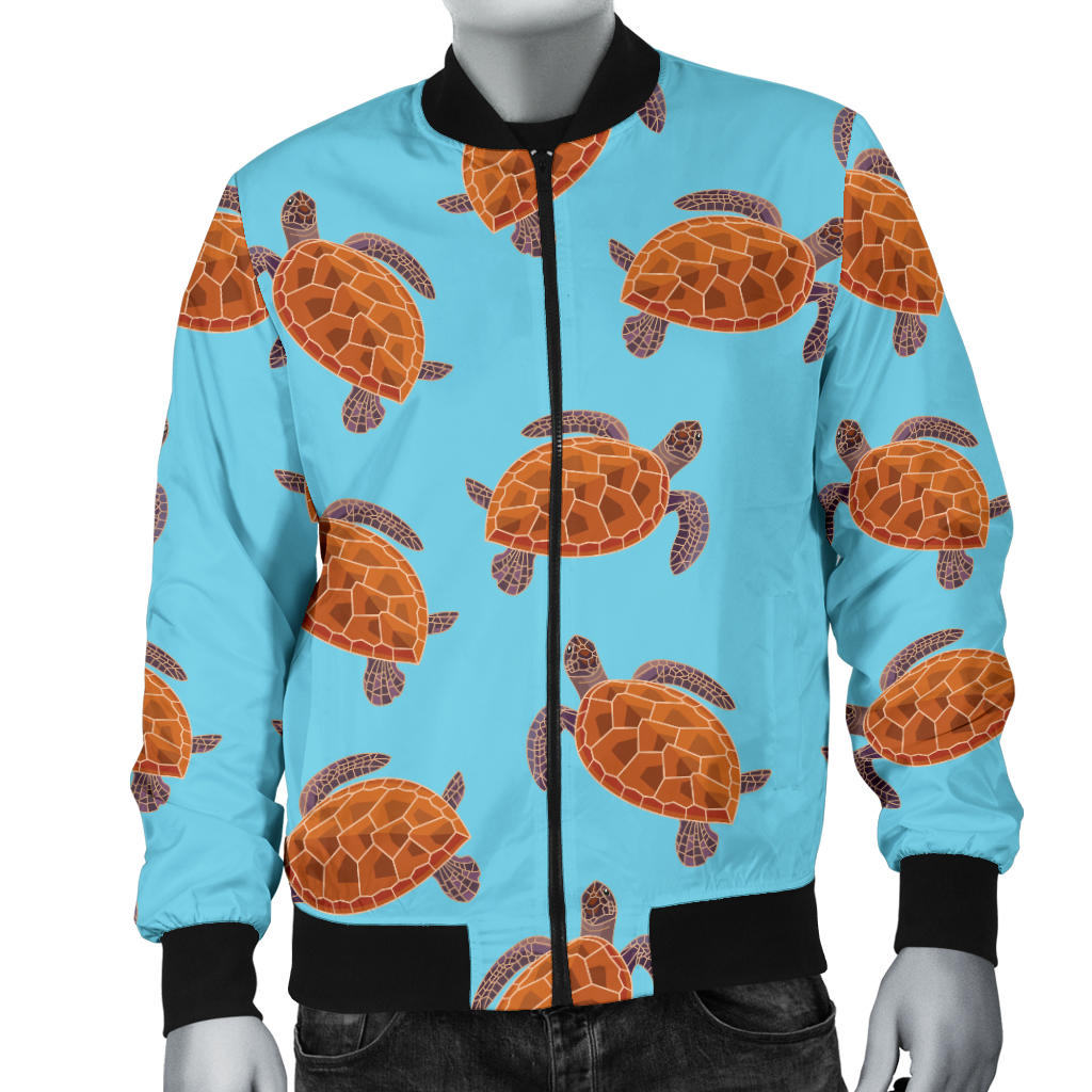 Brow Sea Turtle Print Pattern Men Bomber Jacket