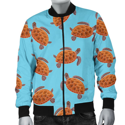 Brow Sea Turtle Print Pattern Men Bomber Jacket