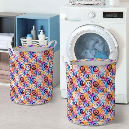 Peace Sign Patchwork Design Print Laundry Basket