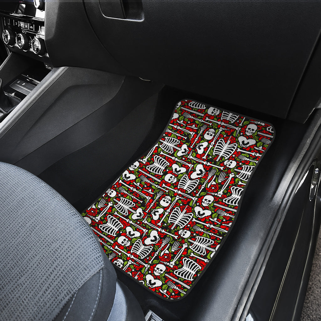 Skeleton Pattern Print Car Floor Mats Front Back