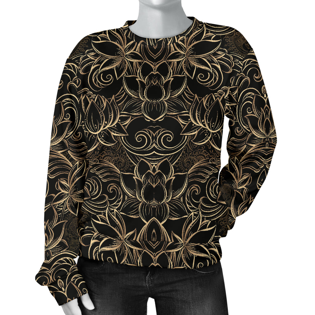 Lotus Gold Mandala Design Themed Women Long Sleeve Sweatshirt