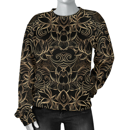 Lotus Gold Mandala Design Themed Women Long Sleeve Sweatshirt