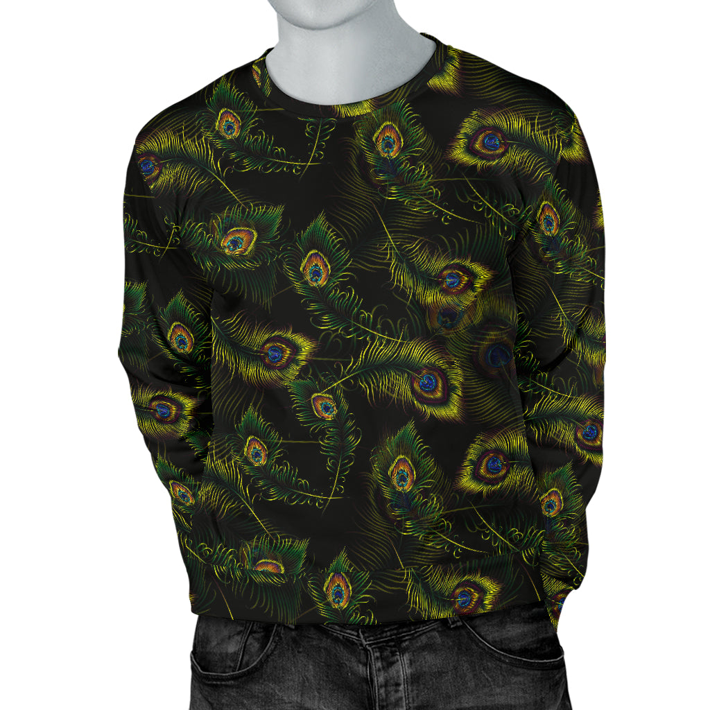 Peacock Feather Pattern Design Print Men Long Sleeve Sweatshirt