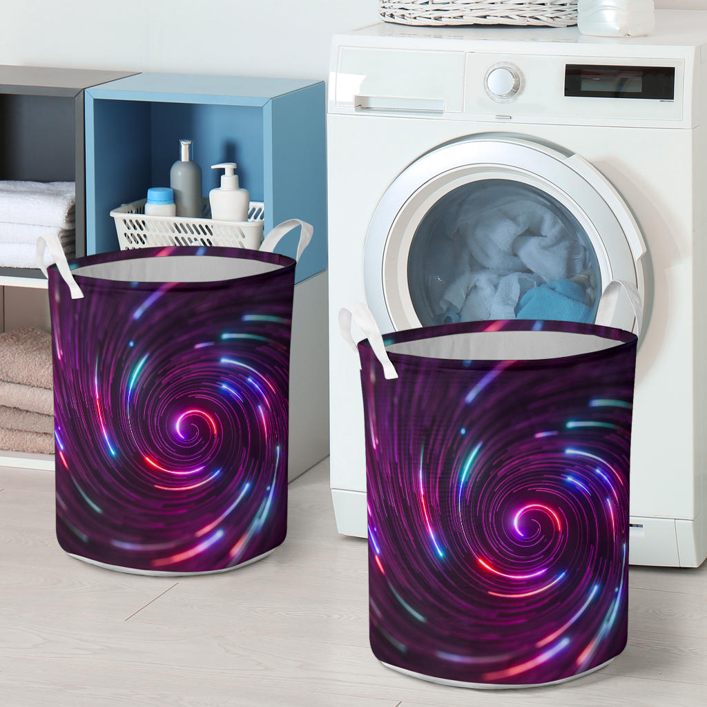 Vortex Twist Swirl Purple Neon Print Laundry Basket