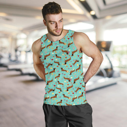 Dachshund with Floral Print Pattern Men Tank Top