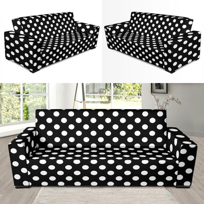 Polka Dot Black White Pattern Print Design 03 Sofa Slipcover