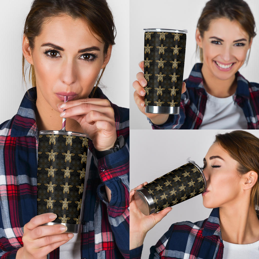 Gold Tribal Turtle Polynesian Design Tumbler