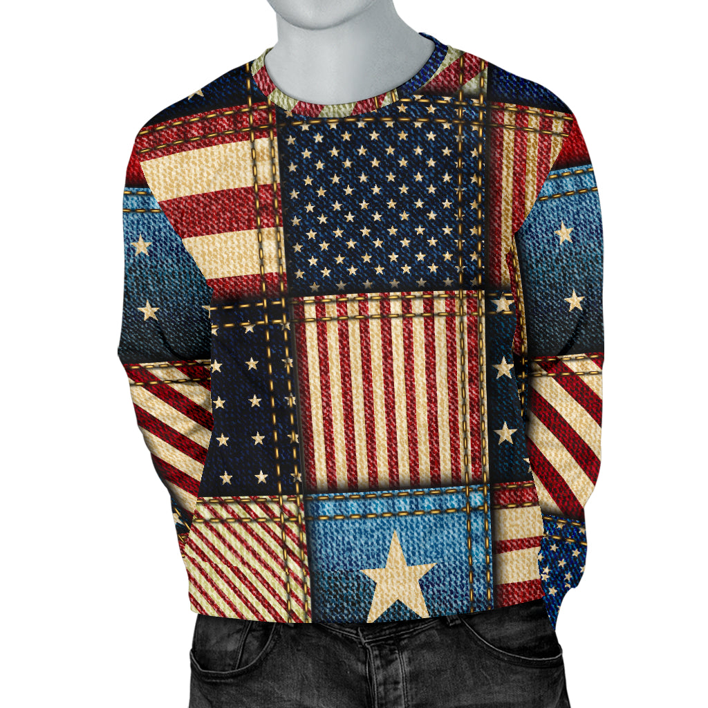 American flag Patchwork Design Men Long Sleeve Sweatshirt