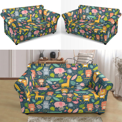Safari Animal Cartoon Print Design LKS305 Loveseat Couch Slipcover