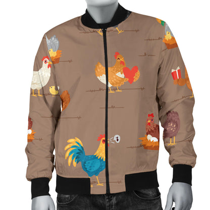 Chicken Happy Print Pattern Men Bomber Jacket
