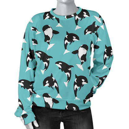 Whale Action Design Themed Print Women Long Sleeve Sweatshirt
