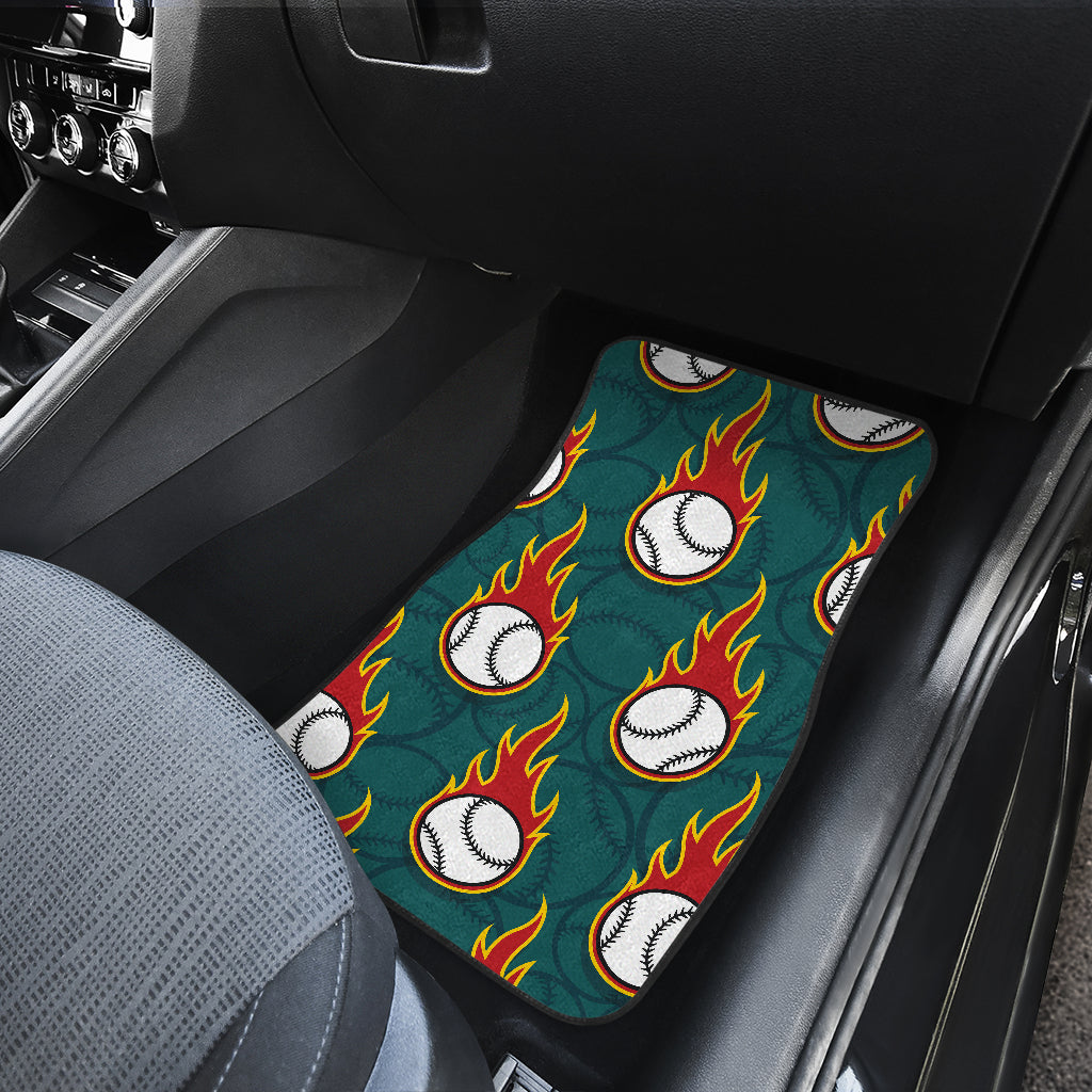 Baseball Fire Print Pattern Car Floor Mats Front Back