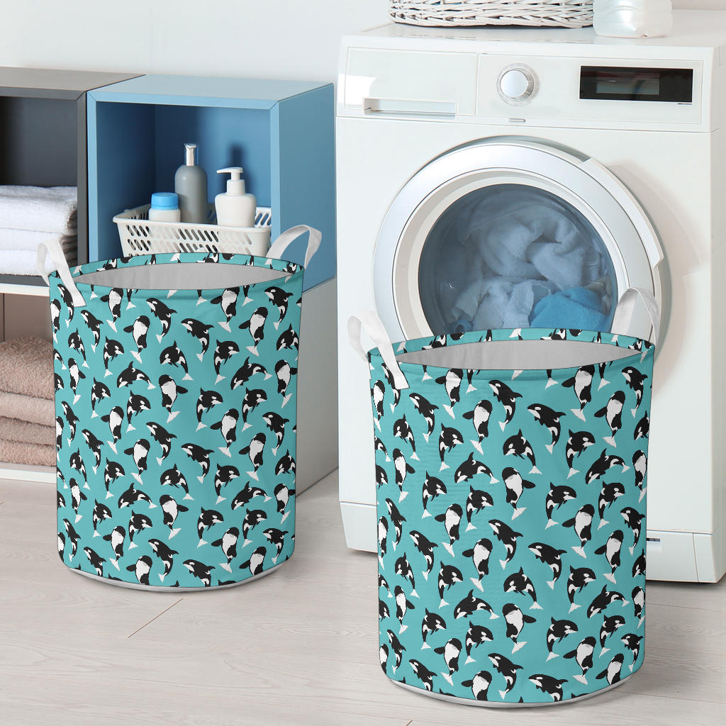 Whale Action Design Themed Print Laundry Basket