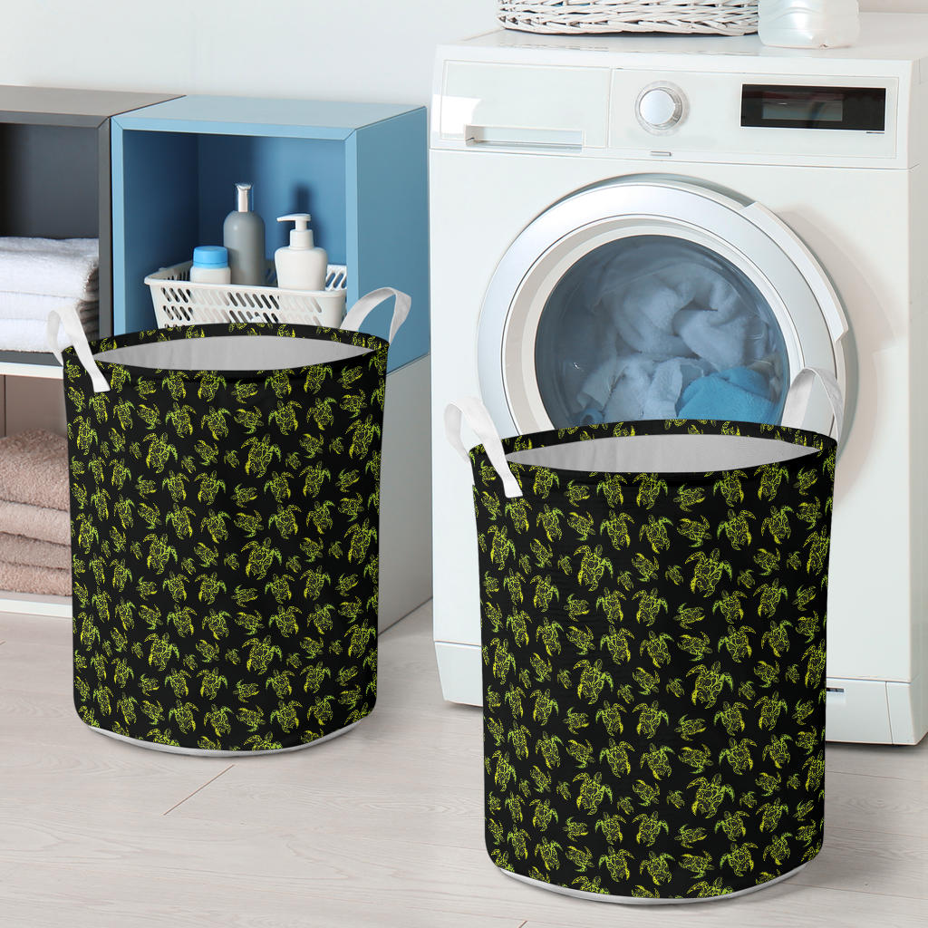 Green Tribal Turtle Polynesian Themed Laundry Basket
