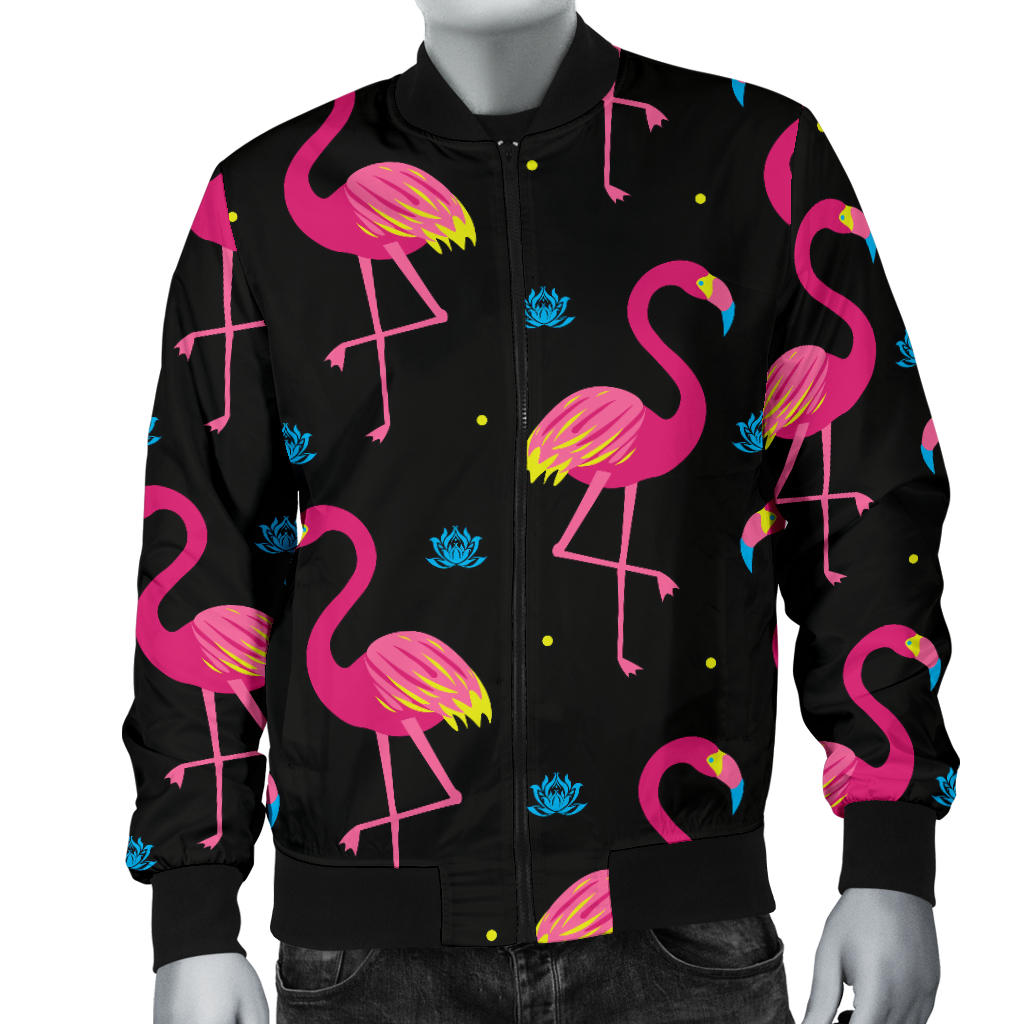 Flamingo Pink Neon Print Pattern Men Bomber Jacket