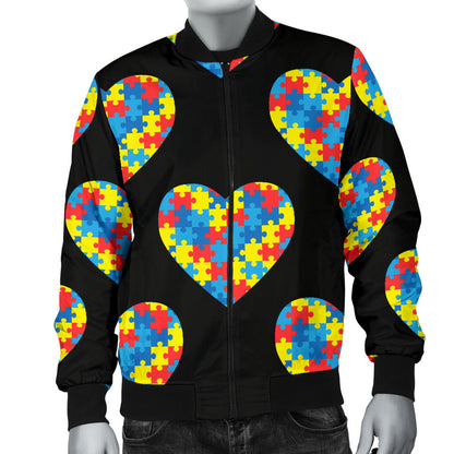 Autism Awareness Heart Design Print Men Bomber Jacket