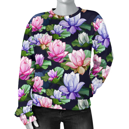 Lotus Flower Print Design Women Long Sleeve Sweatshirt