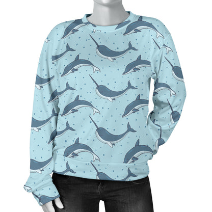 Narwhal Dolphin Print Women Long Sleeve Sweatshirt