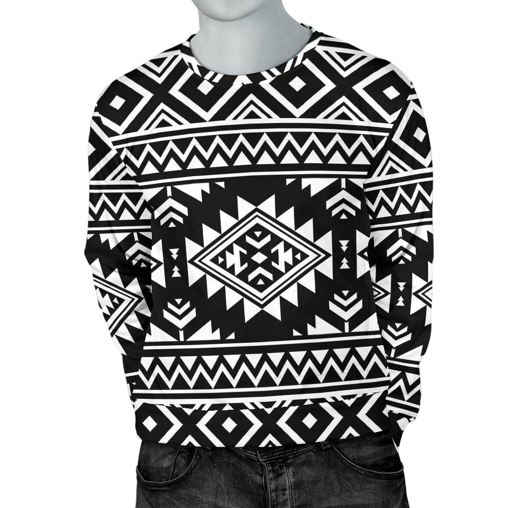 Aztec Black White Print Pattern Men Long Sleeve Sweatshirt