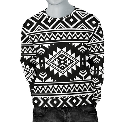 Aztec Black White Print Pattern Men Long Sleeve Sweatshirt