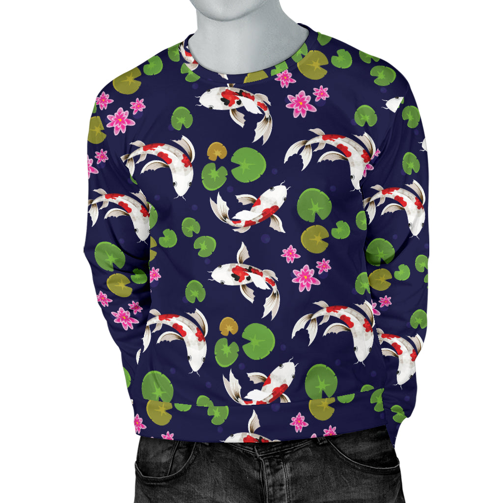 Koi Carp Pattern Design Themed Print Men Long Sleeve Sweatshirt