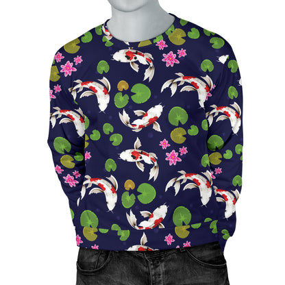 Koi Carp Pattern Design Themed Print Men Long Sleeve Sweatshirt