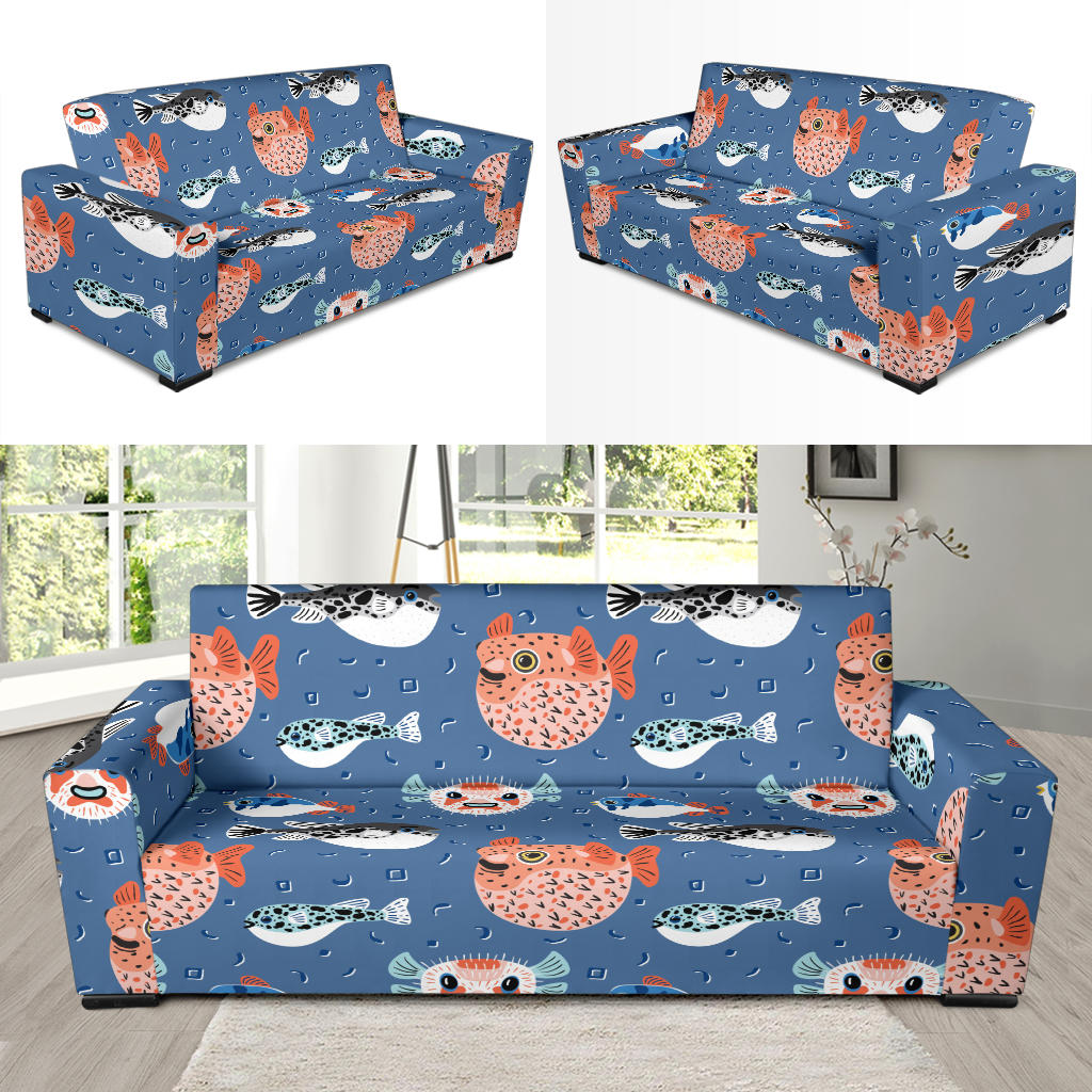 Fugu Pattern Print Design 02 Sofa Slipcover