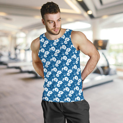 Hibiscus Blue Flower Hawaiian Print Men Tank Top