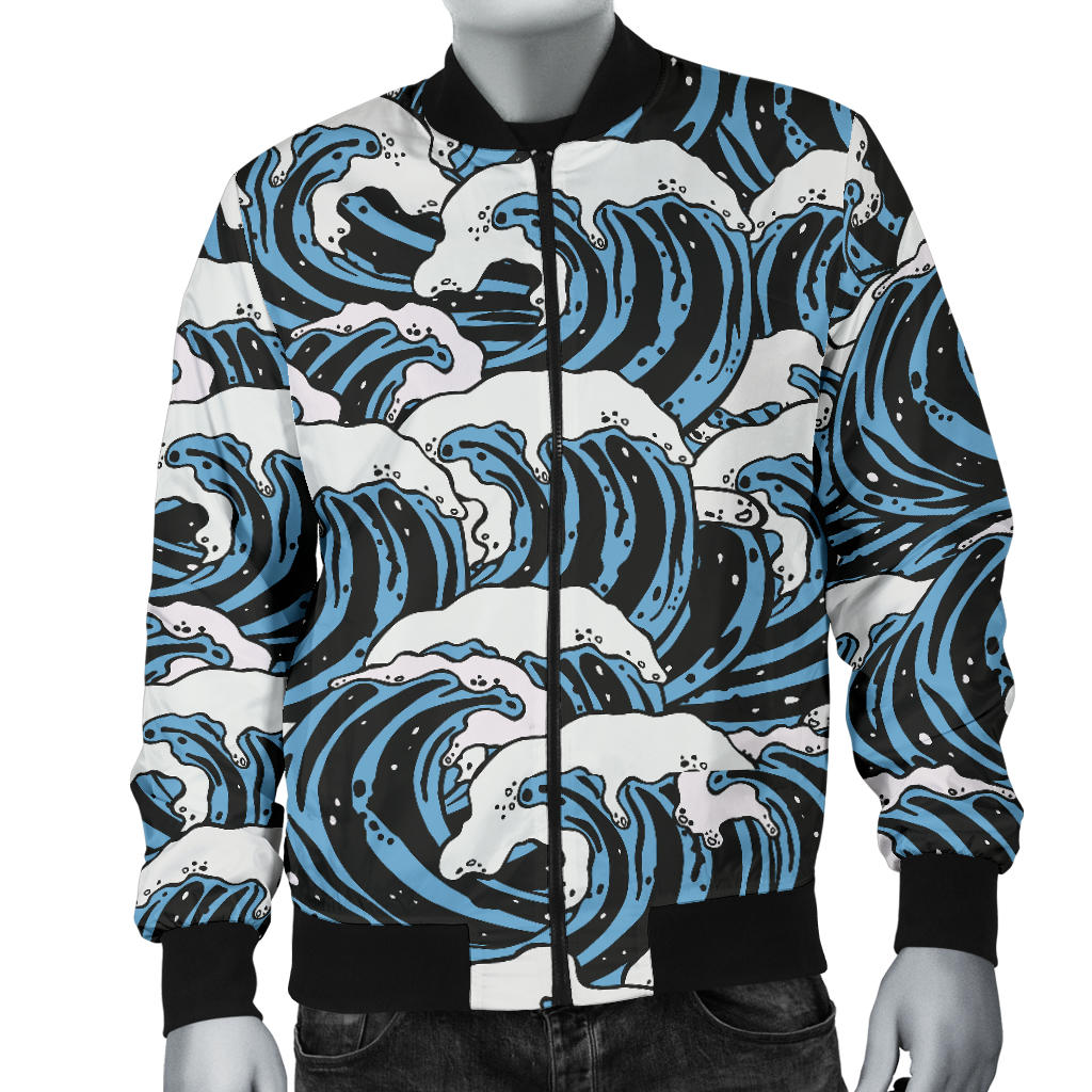 Surf Wave Pattern Print Men Bomber Jacket
