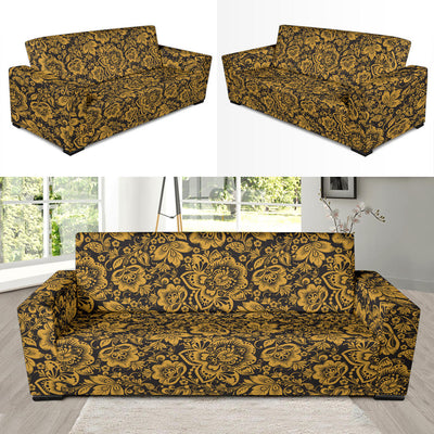 Brocade Gold Pattern Print Design 01 Sofa Slipcover