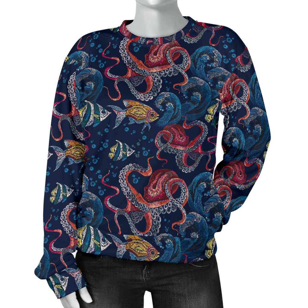 Octopus Deep Sea Print Themed Women Long Sleeve Sweatshirt