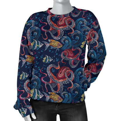 Octopus Deep Sea Print Themed Women Long Sleeve Sweatshirt