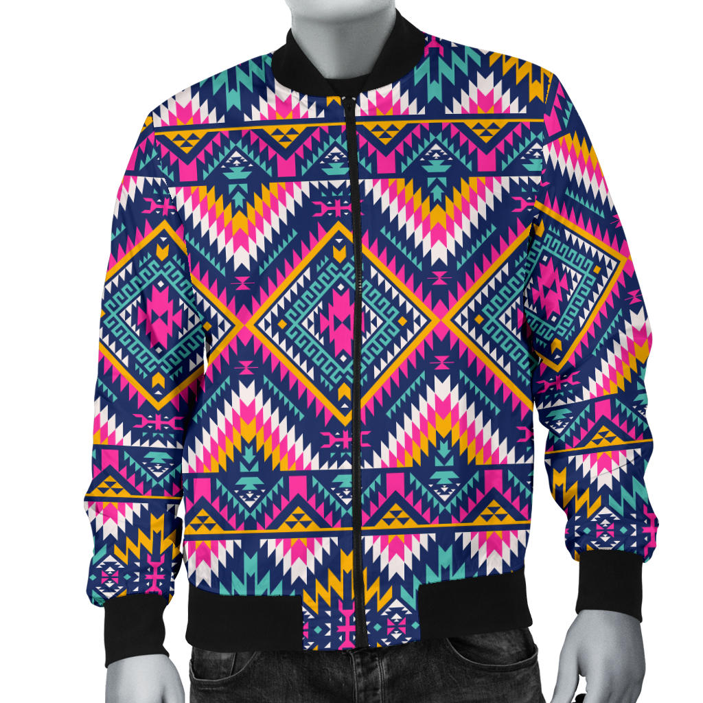 Indian Navajo Pink Themed Design Print Men Bomber Jacket