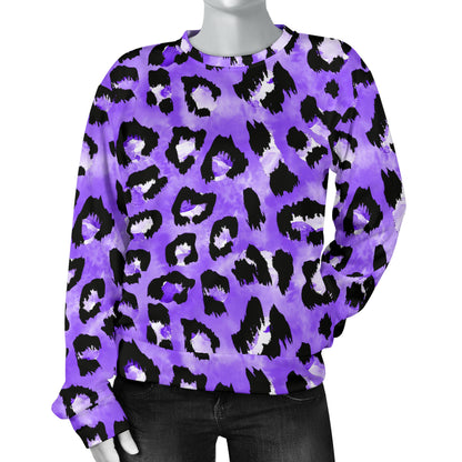 Leopard Purple Skin Print Women Long Sleeve Sweatshirt