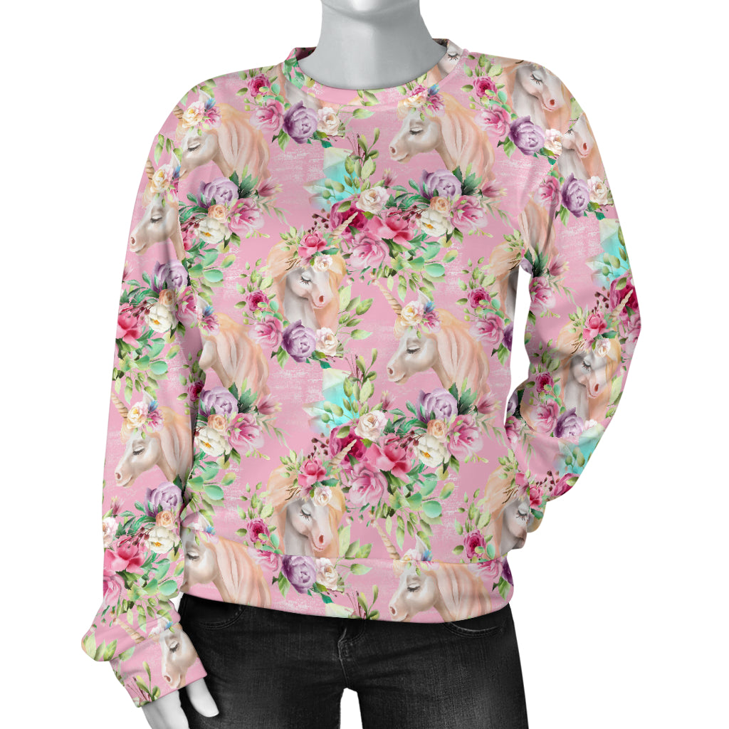 Unicorn Princess with Rose Women Long Sleeve Sweatshirt