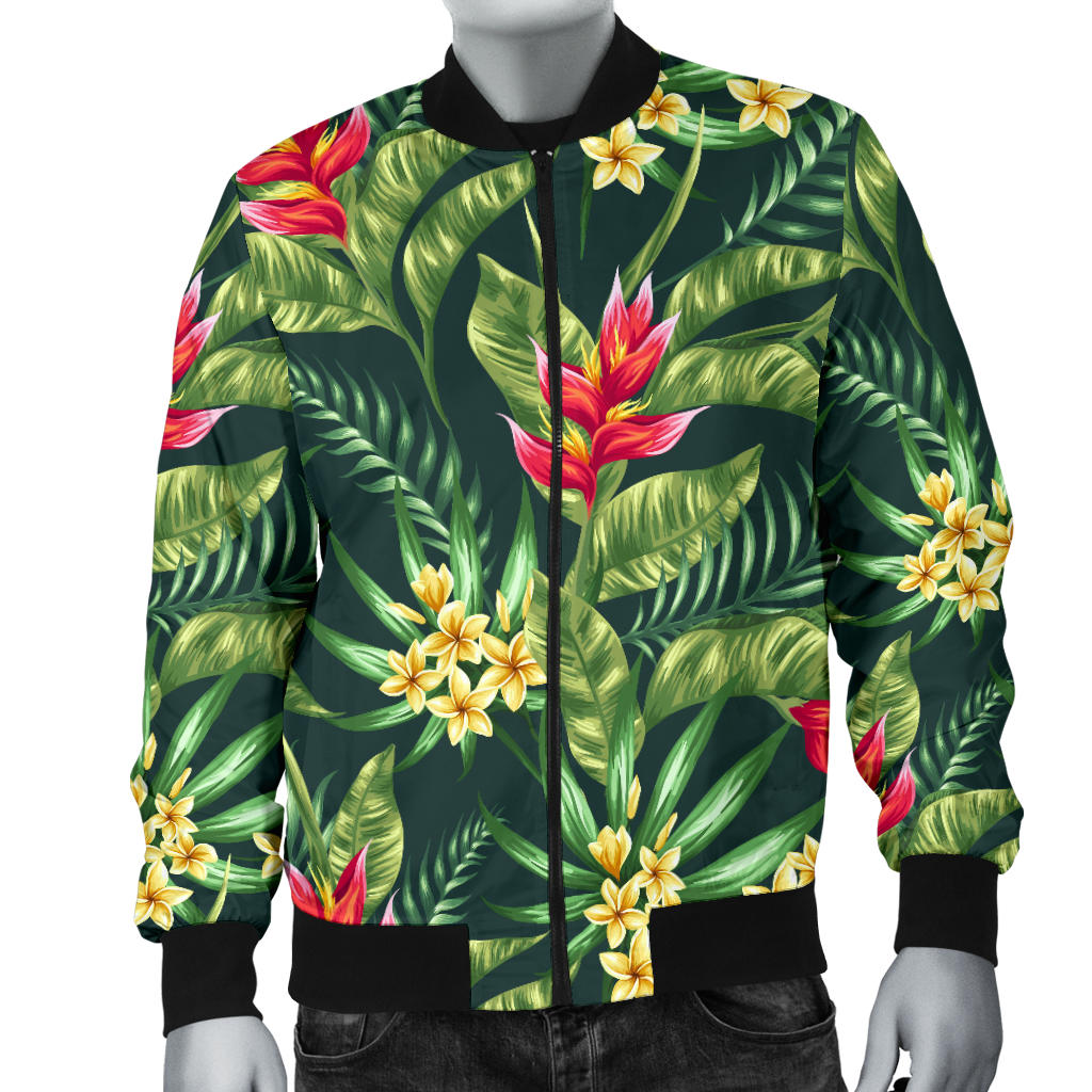 Tropical Folower Red Heliconia Print Men Bomber Jacket