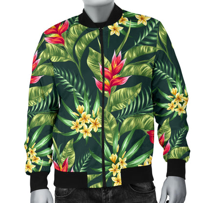 Tropical Folower Red Heliconia Print Men Bomber Jacket