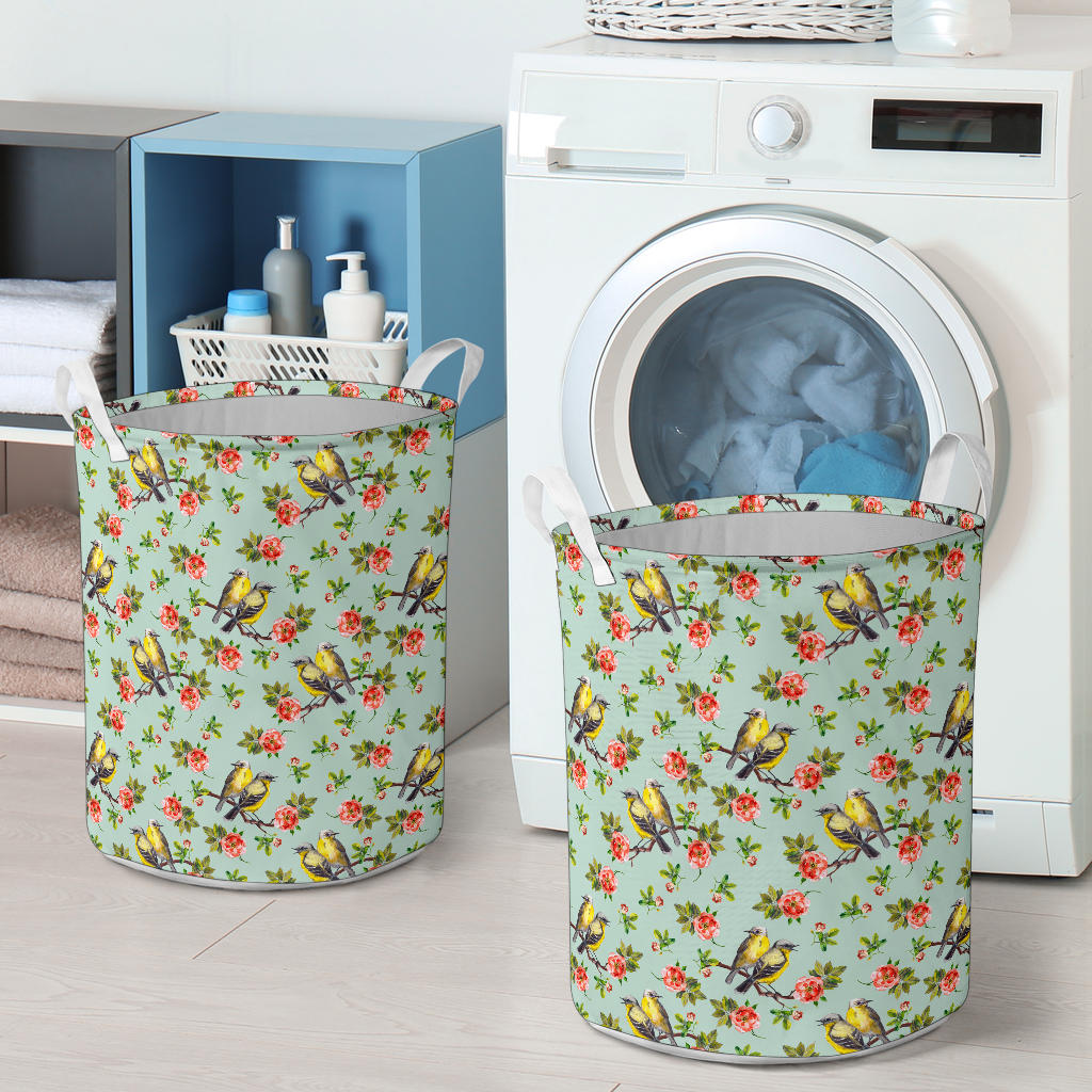Bird with Red Flower Print Pattern Laundry Basket